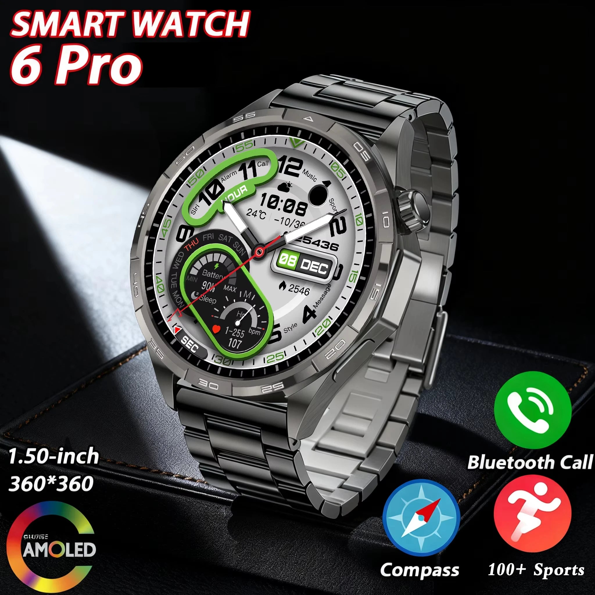 Montre Connectée Sport 2026 AMOLED NFC - Always Display, Appels Bluetooth, GPS, IP67, 30 Jours Autonomie