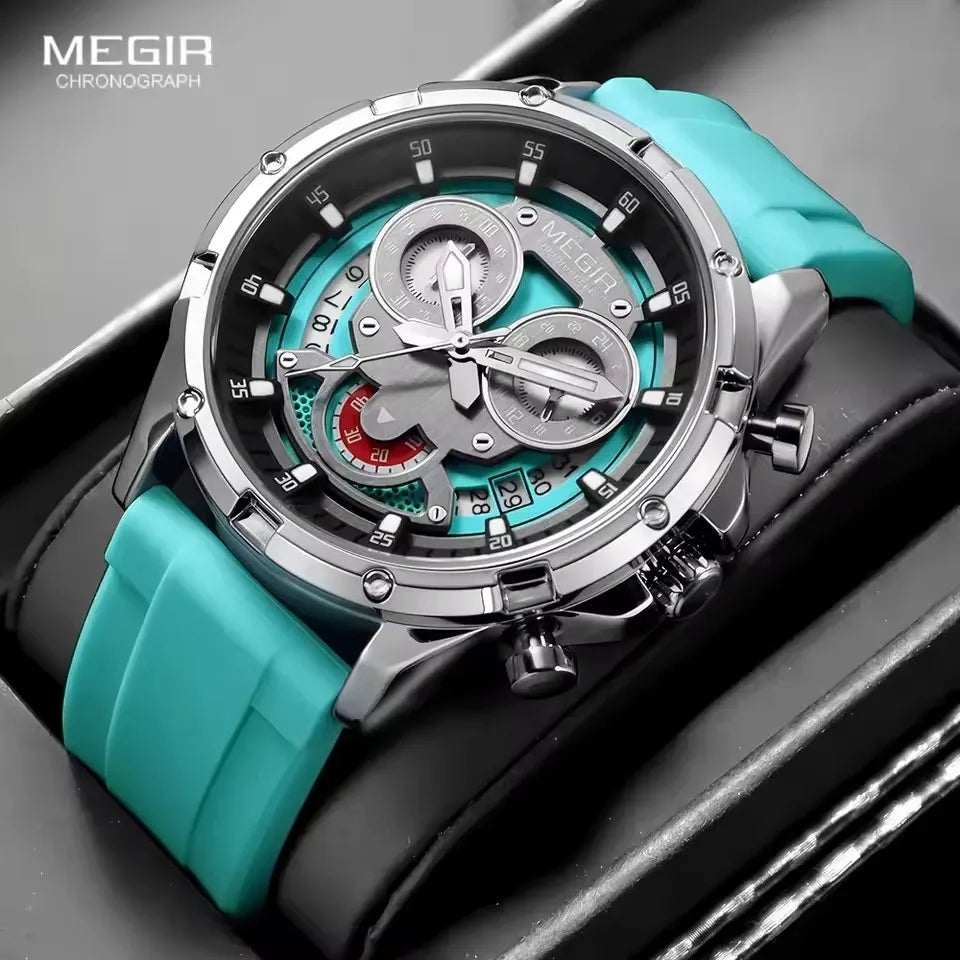 MEGIR - Montre Homme 2248 Chronographe Sport Silicone Lumineux