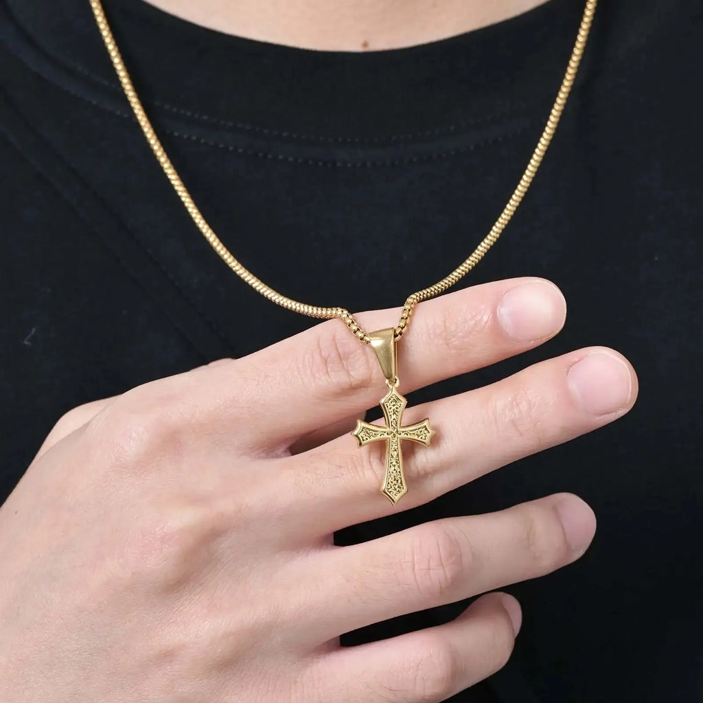 Collier Pendentif Croix Homme - Chaîne Or Argent Noir Style Vintage Punk