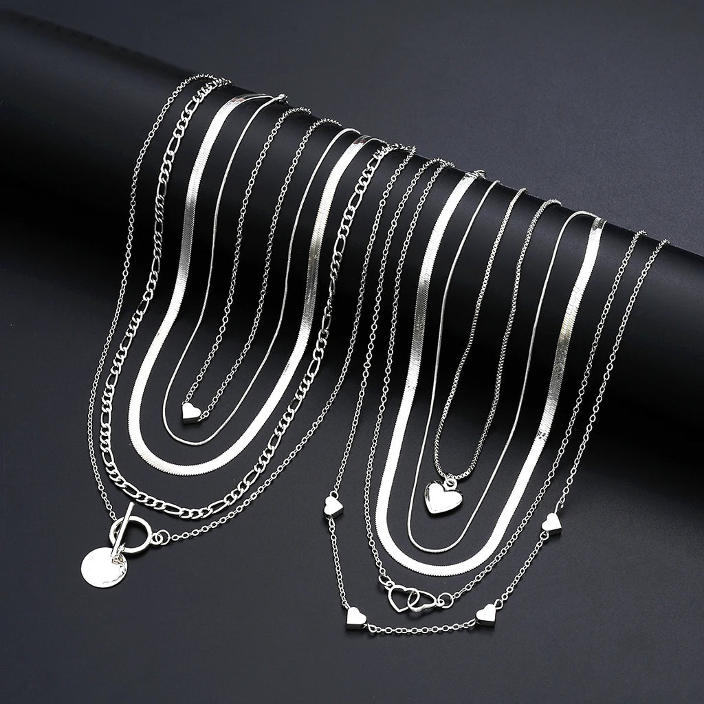 Ensemble 10 Colliers Pendentifs Empilables Femme - Cœur Multi-Rangs Tendance