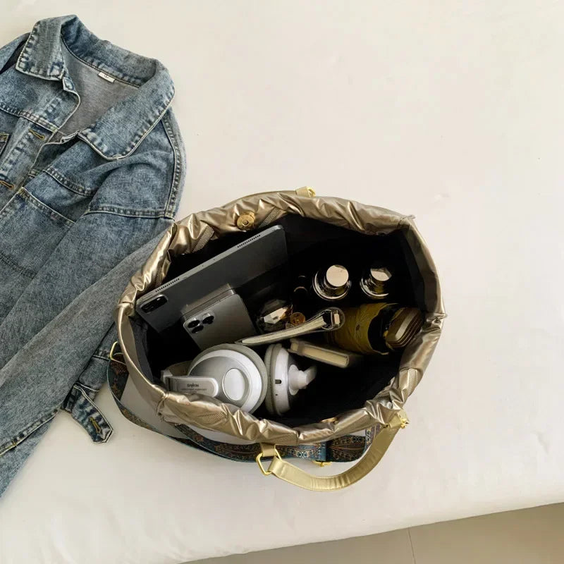 Sac à Main Femme Matelassé Nylon - Cabas Fourre-Tout Rembourré Hiver Designer
