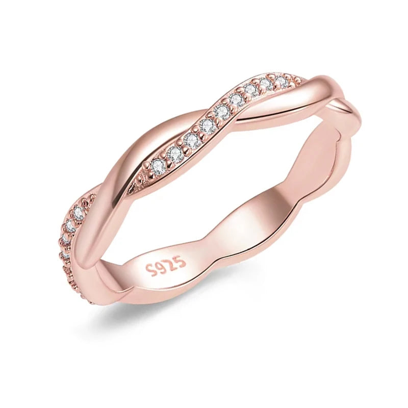 Bague Alliance Argent Sterling 925 Vigne Torsadée Zircone Cubique Femme