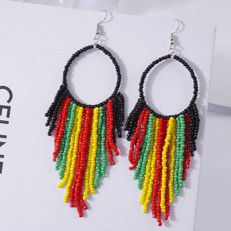 Boucles d'Oreilles Femmes Pendantes Longues Bohème Perles - Bijou Femme Ethnique