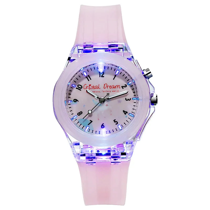 MOONBIFFY - Montre Enfant Sport Transparente - Effet Flash Lumineux - Bracelet Silicone - Chiffres Arabes