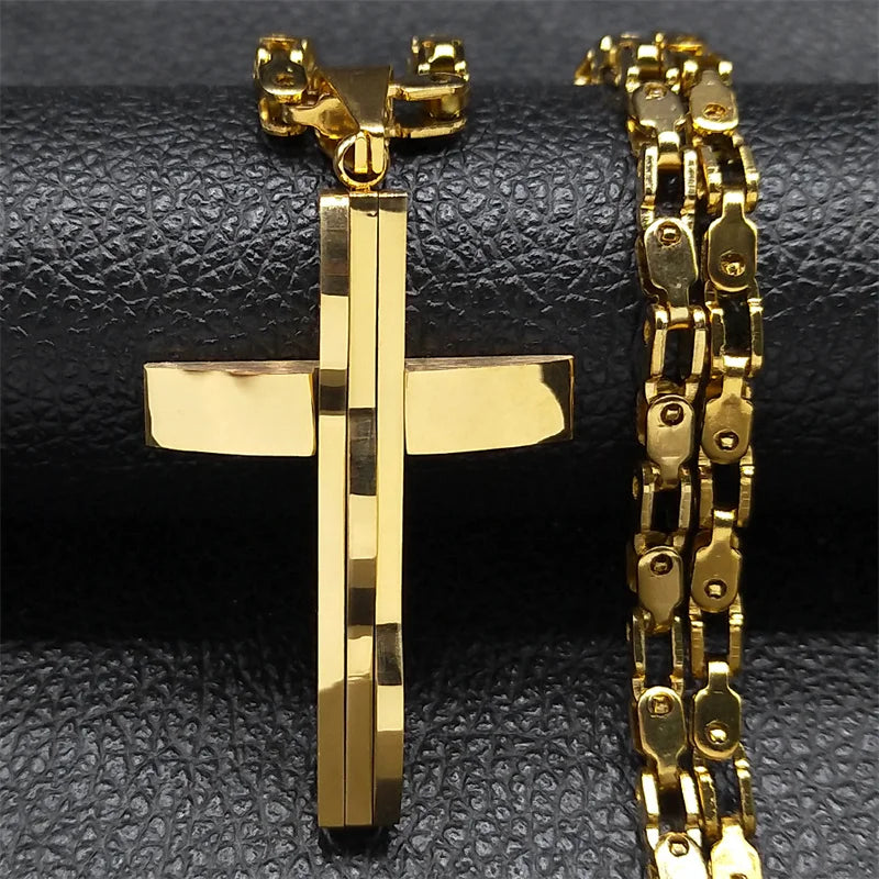 Collier Pendentif Croix Hip-Hop Acier Inoxydable - Bijou Homme Argenté