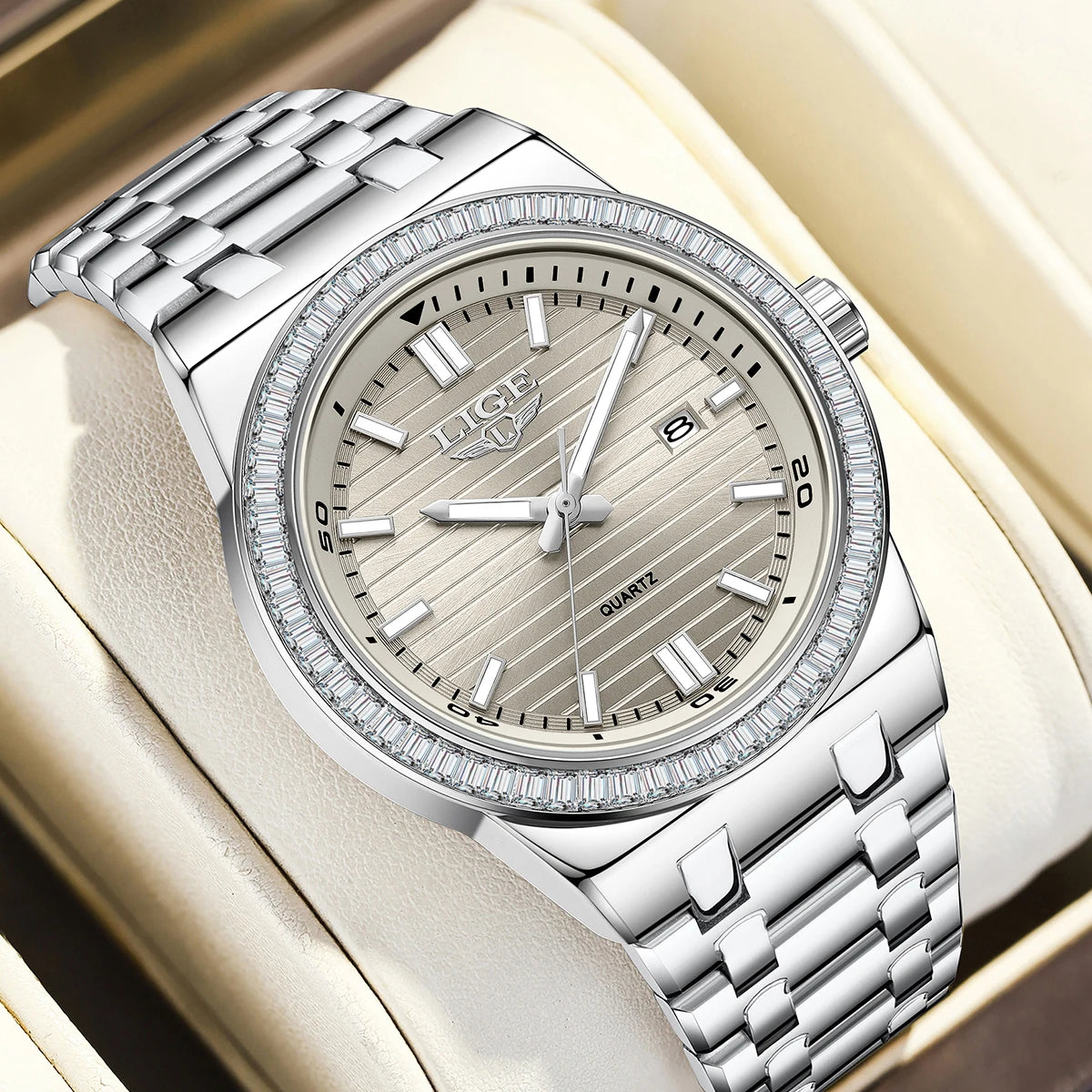 Montre Homme LIGE 2026 Simple Élégante - Acier Inoxydable Calendrier Lumineux