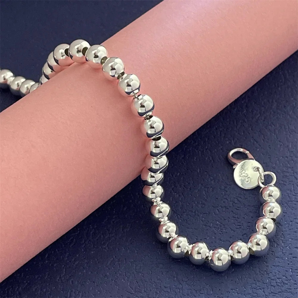 Bracelet Argent Sterling 925 Perles 6MM Femme - Mariage Fête Élégant