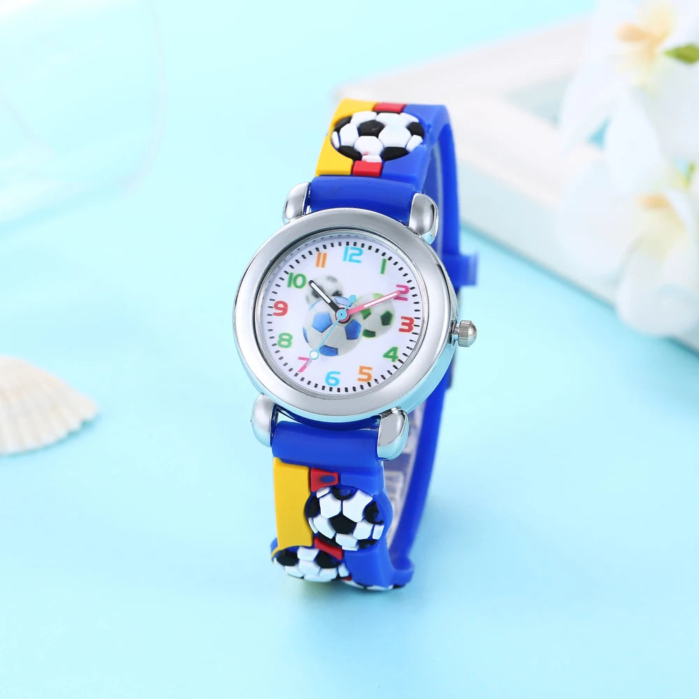 MOONBIFFY - Montre Enfant Football - Bracelet Silicone Bleu - Cadran Animé Sport