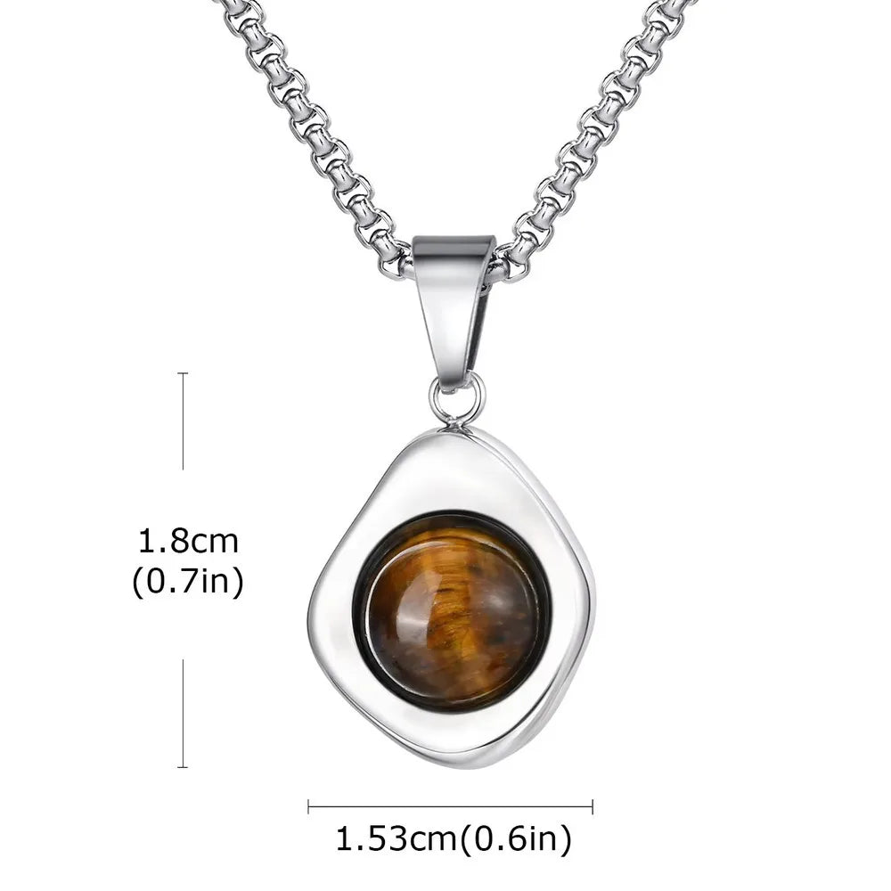 Collier Pendentif Pierre d'Œil de Tigre Homme - Acier Inoxydable Étanche Vintage