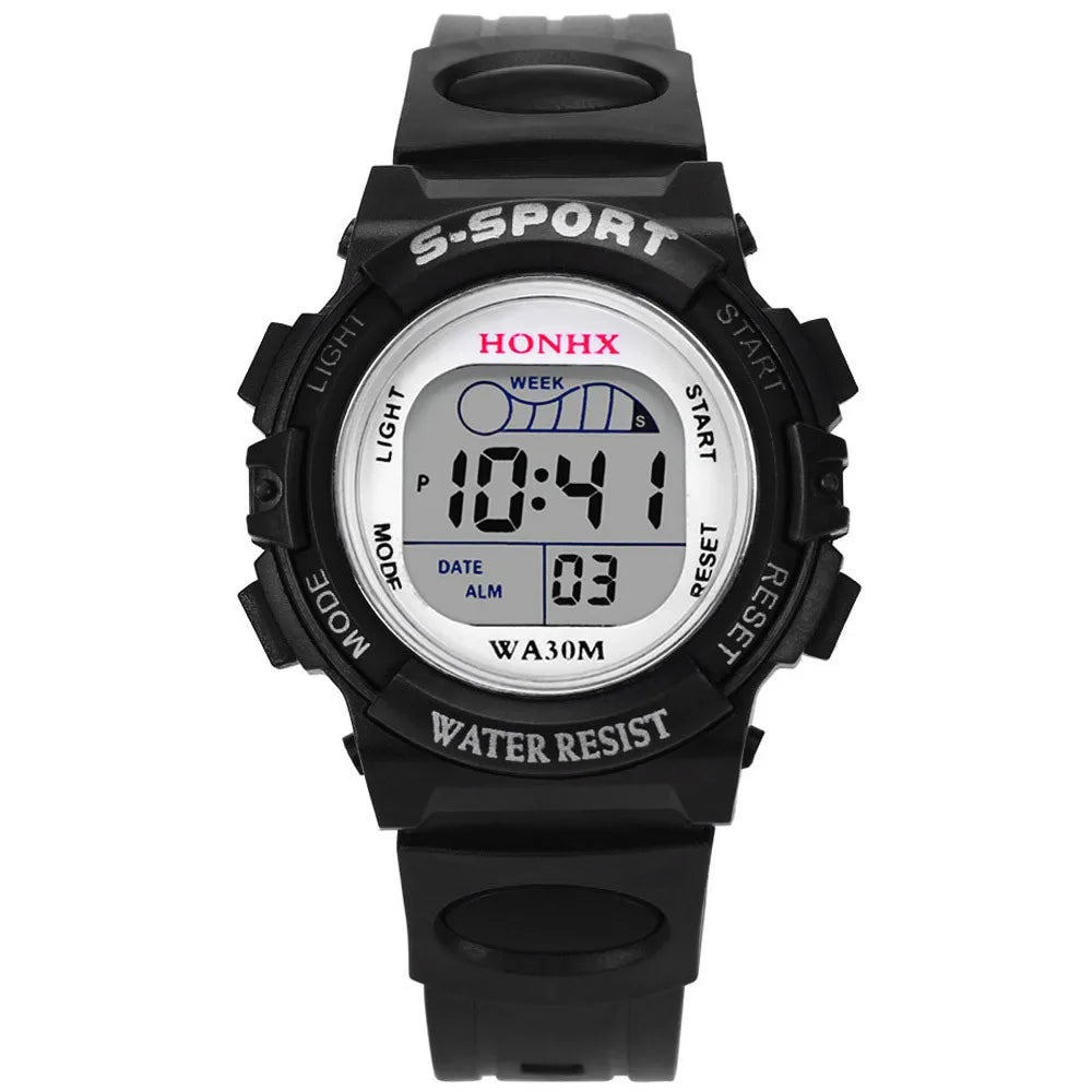 MOONBIFFY - Montre Enfant Digitale LED Sport - Alarme & Date - Bracelet Caoutchouc - Verre Saphir