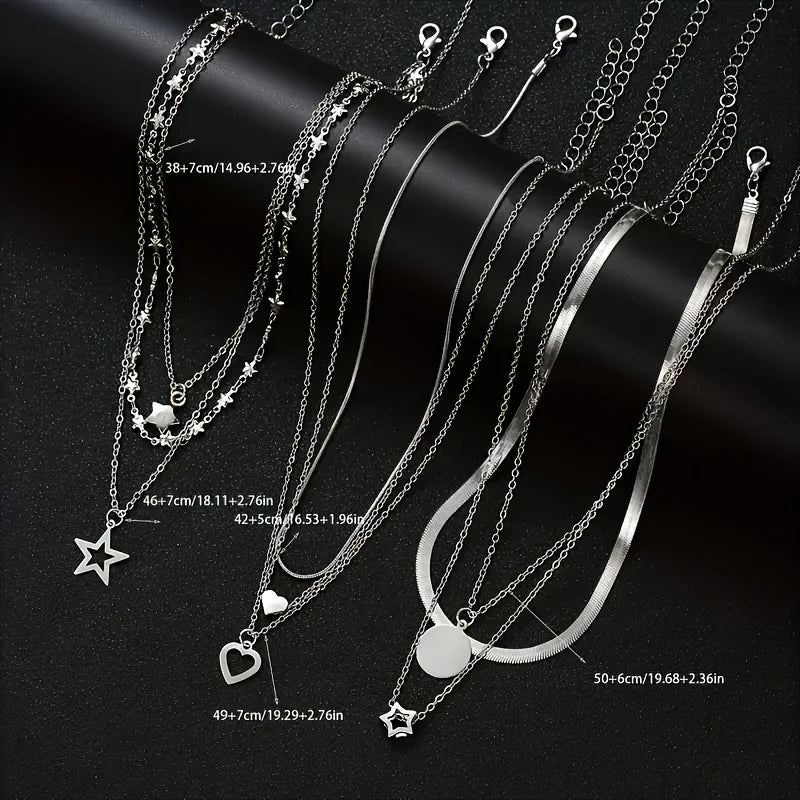 Ensemble Colliers Femme Cœur Argent Étoile - Set Bijoux Classique Cadeau