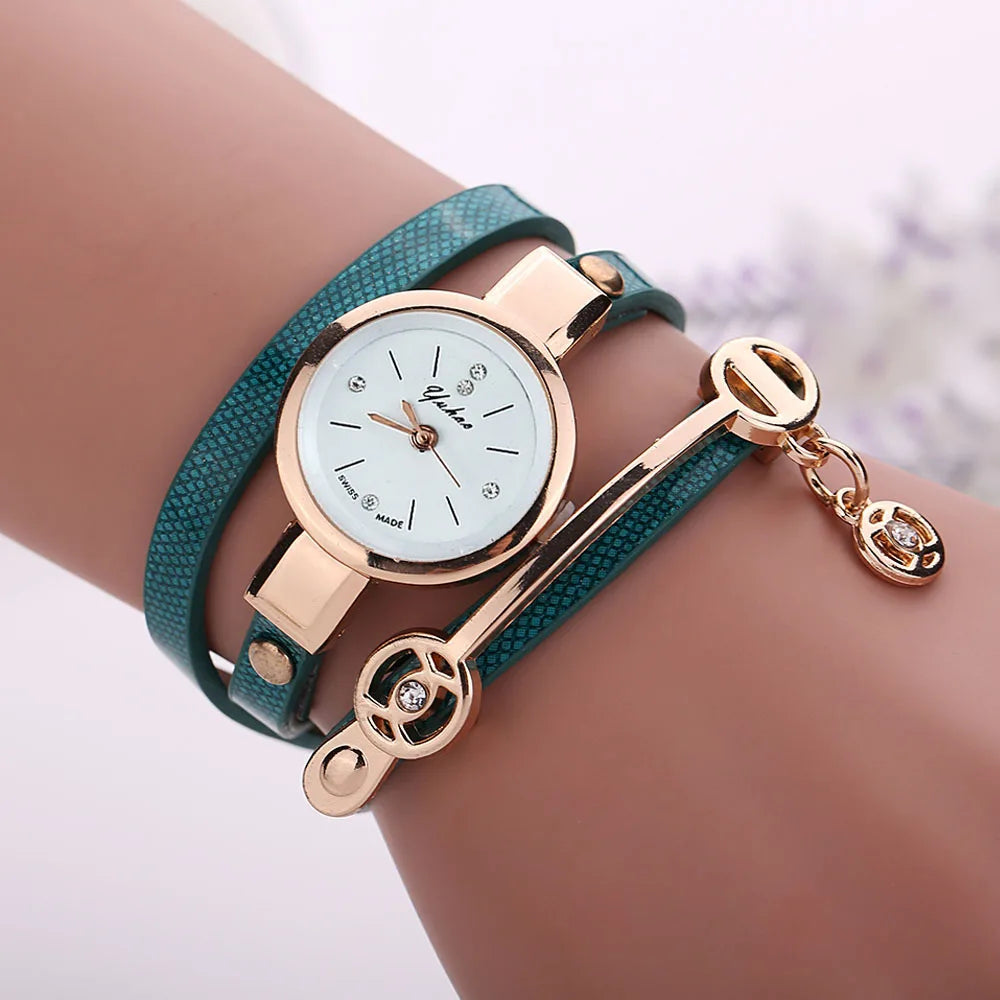 MOONBIFFY - Montre Femme Bracelet Multicouche - Quartz Analogique Strass - Cuir Similicuir