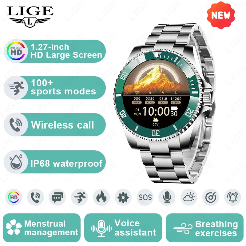 NOUVEAUTÉ 2026 !!! – Montre Homme Connectée LIGE 2026 – Appels Bluetooth, IP68, Écran HD 1.27", Suivi Santé & 100+ Sports