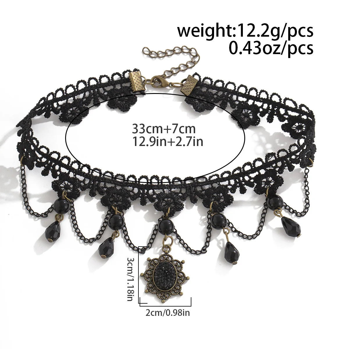 Collier Femme Ras du Cou Gothique Dentelle Noire Cristaux - Bijou Femme Y2K