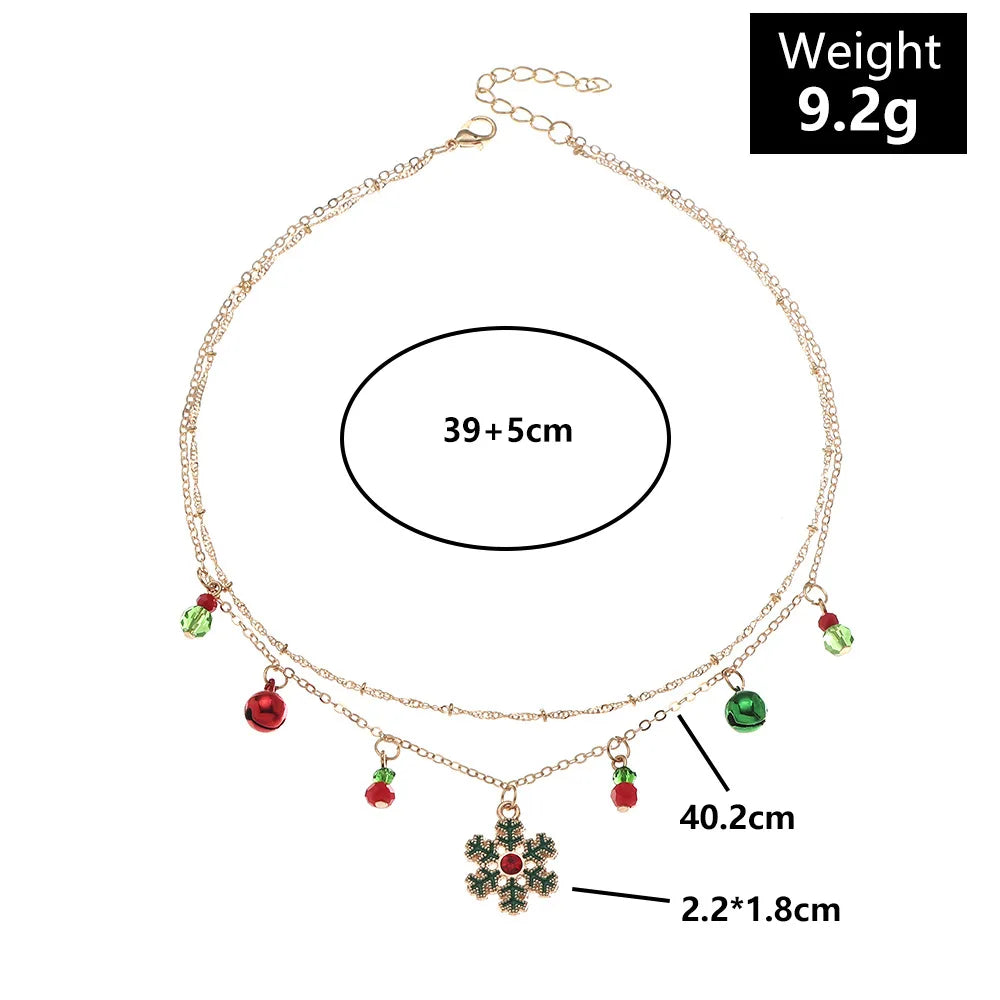 Collier Pendentif Sapin de Noël Clochettes Cristaux - Bijou Femme Fêtes