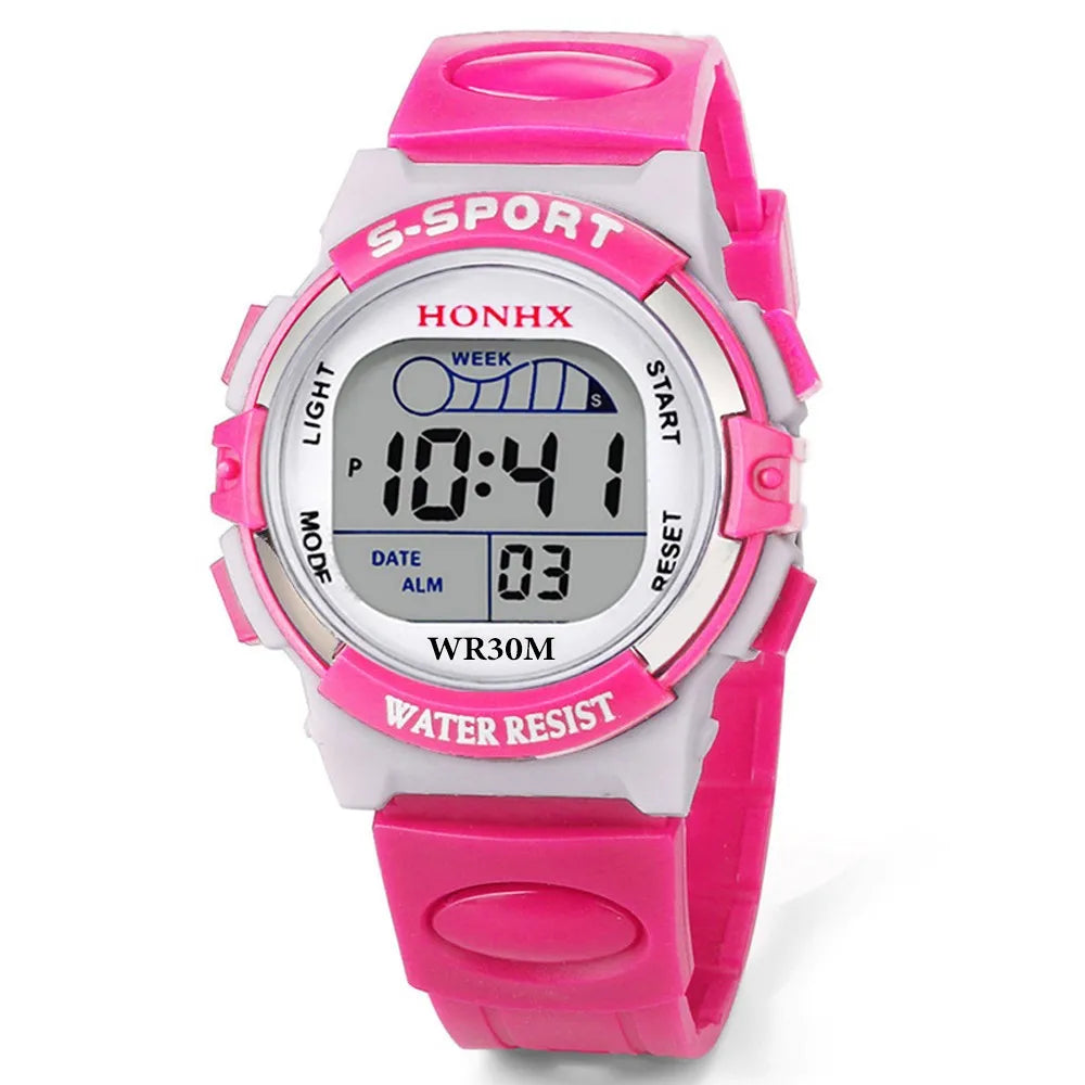 MOONBIFFY - Montre Enfant Digitale LED Sport - Alarme & Date - Bracelet Caoutchouc - Verre Saphir