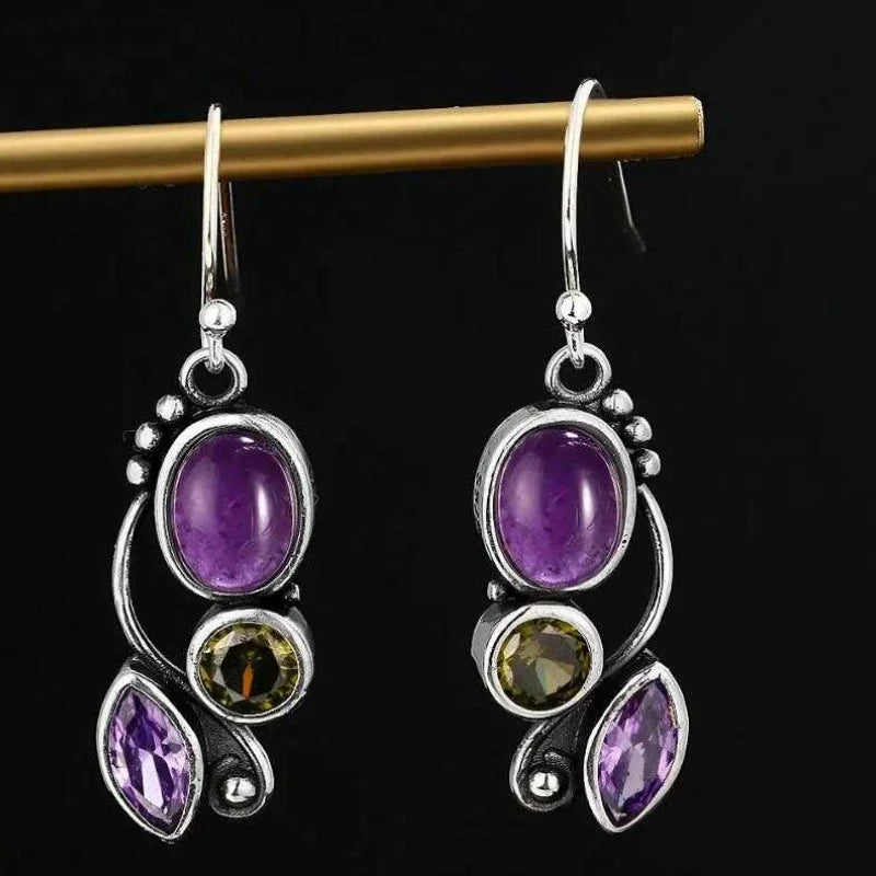 Boucles d'Oreilles Femmes Pendantes Bohème Pierre de Lune - Bijou Femme Vintage
