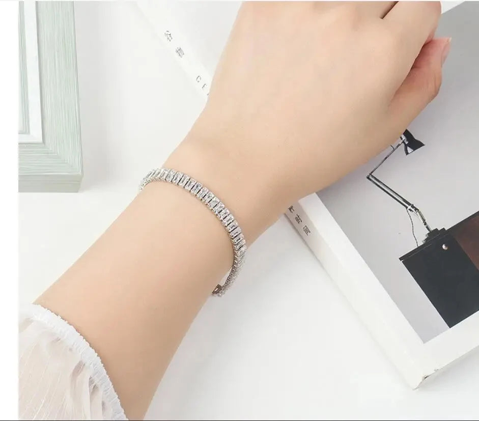 Bracelet Luxe Argent Sterling 925 Cristaux Femme - Mariage Fiançailles 18CM