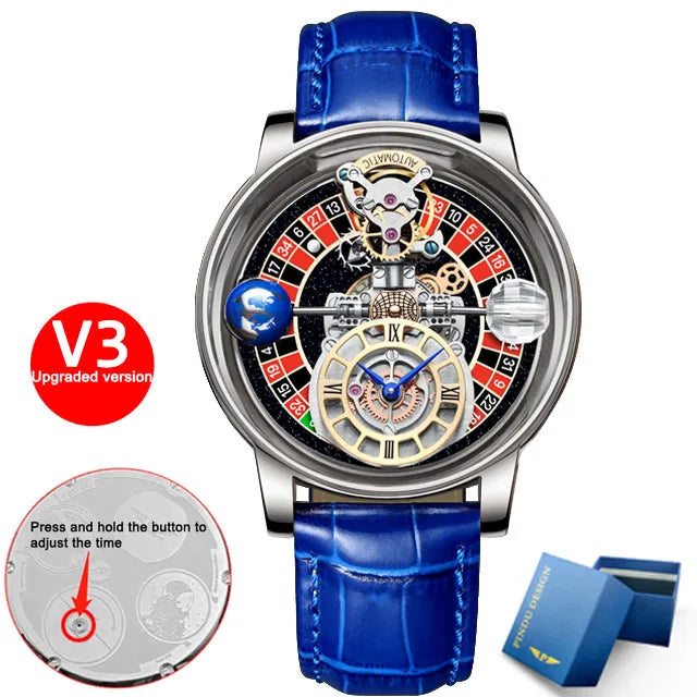 PINDU - Montre Homme Roulette Las Vegas - Design Astronomique Transparent - Quartz