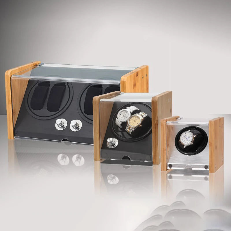 Remontoir à Montres Automatique Bois YPAY 4+0 - Silencieux - Bambou - Rotation - Luxe - Fibre Carbone