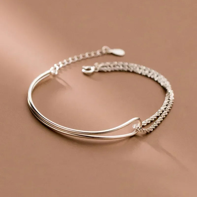 Bracelet Femme Élégant Minimaliste - Design Géométrique Double Couche Lignes Nouées Chaîne