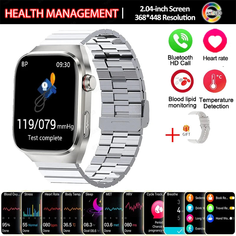 Montre Connectée Santé 2026 ECG - Lipides Sanguins, Acide Urique, Température, IP68, 650mAh, Appels BT