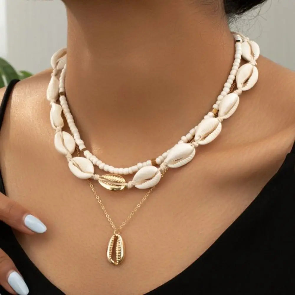 Collier Court Chaîne Perles Géométrique Bohème - Bijou Femme Tendance