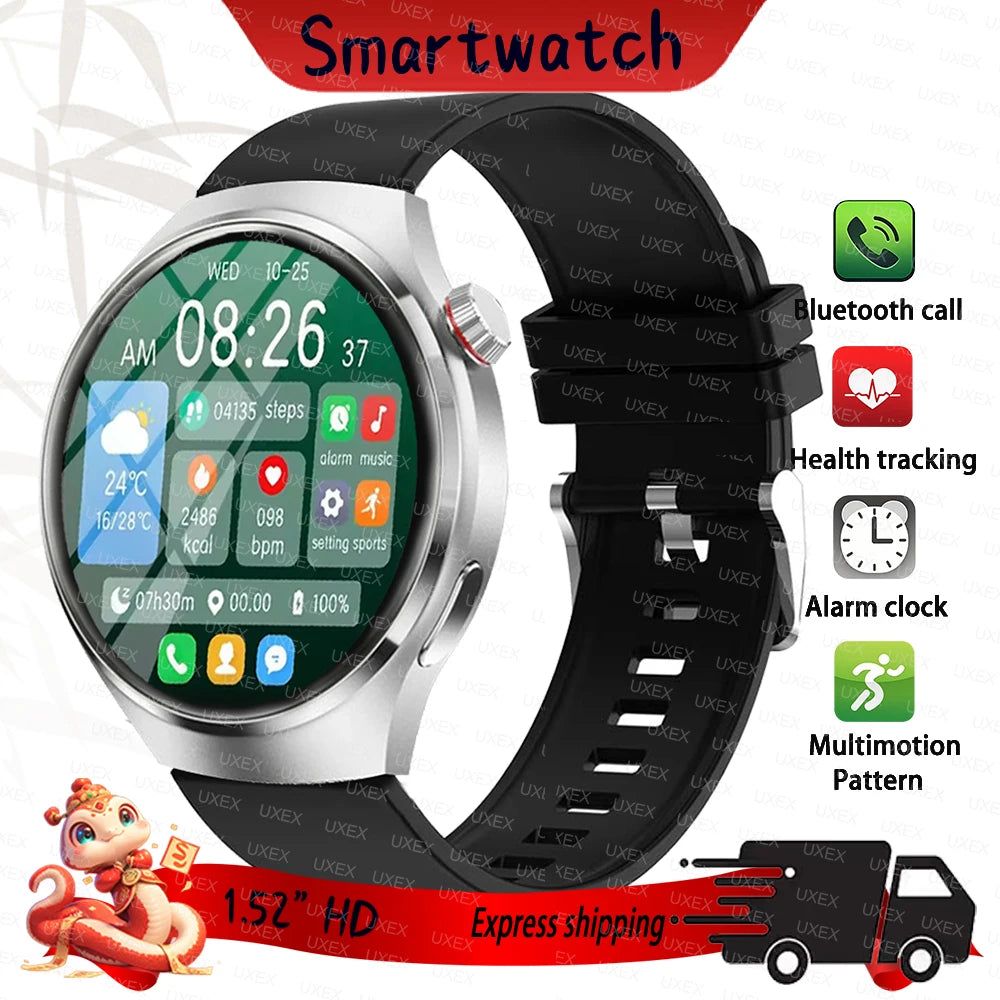 UXEX - Montre connectée 2025 Business 1.52" HD - Appels Bluetooth 5.1 - Bracelet Acier - Suivi Santé - Android iOS