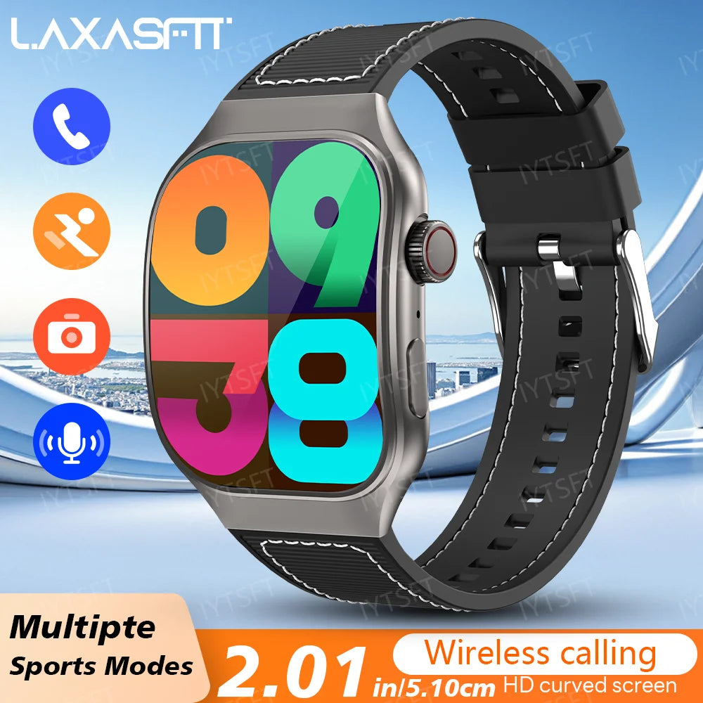 LAXASFIT - Montre Intelligente LAXASFIT 2.01" Écran Incurvé - Bluetooth 5.3 - Appels HD - Modes Sport - Android iOS