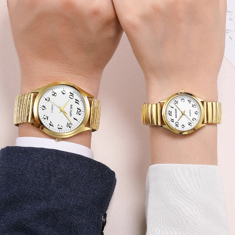 MEGIR - Montre Couple Luxe - Acier Inoxydable - Cadran Lumineux - Étanche 3 ATM - Saint-Valentin