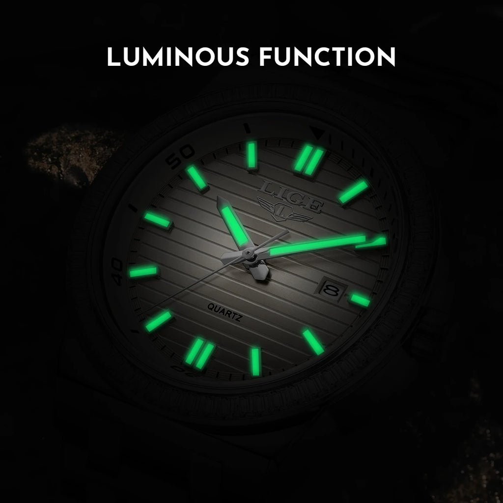 Montre Homme LIGE 2026 Simple Élégante - Acier Inoxydable Calendrier Lumineux