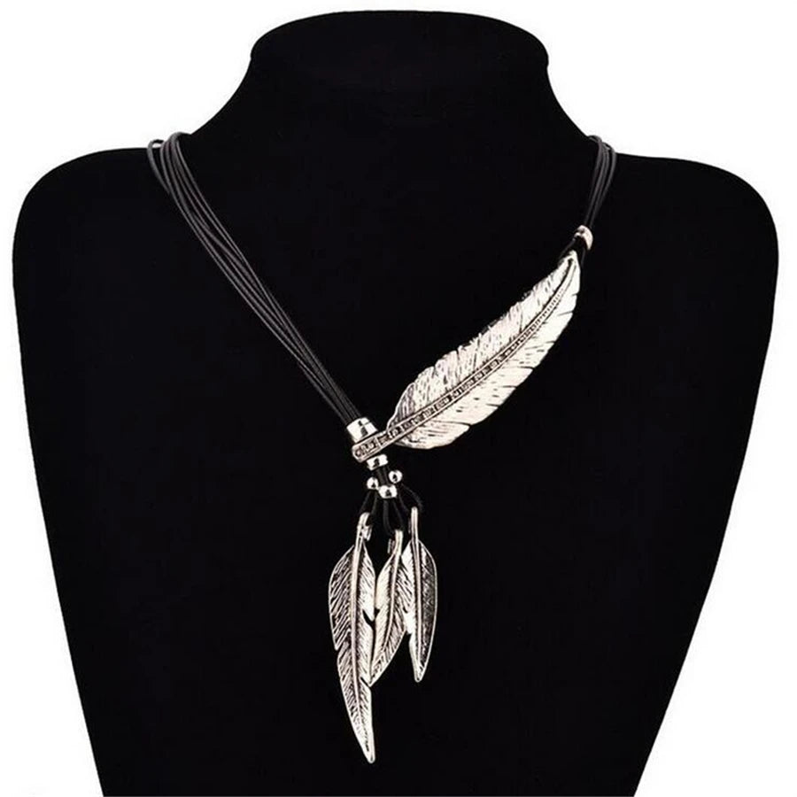 Collier Femme Plumes Colliers & Pendentifs Corde Cuir Vintage Maxi Statement