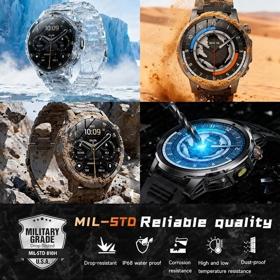 Montre Connectée Militaire T-REX 3 Ultra 2026 - 1000mAh, 5ATM Étanche 50m, AMOLED 1.85", GPS, Lampe Torche