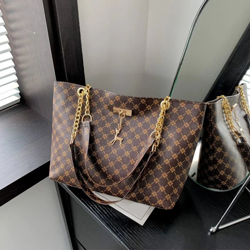 Sac à Main Femme Luxe Texture Plaid Grande Capacité - Cabas Shopping Pompon ABQP