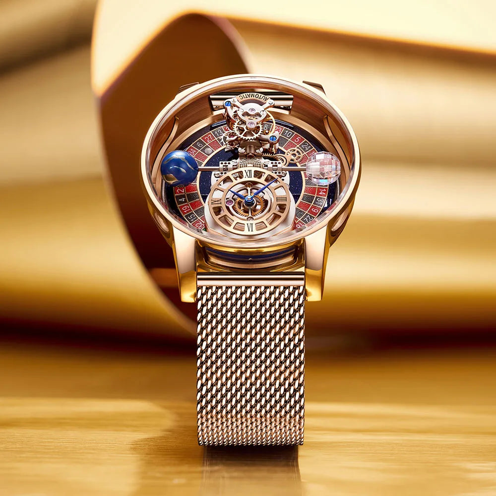 PINDU - Montre Homme Roulette Las Vegas - Design Astronomique Transparent - Quartz