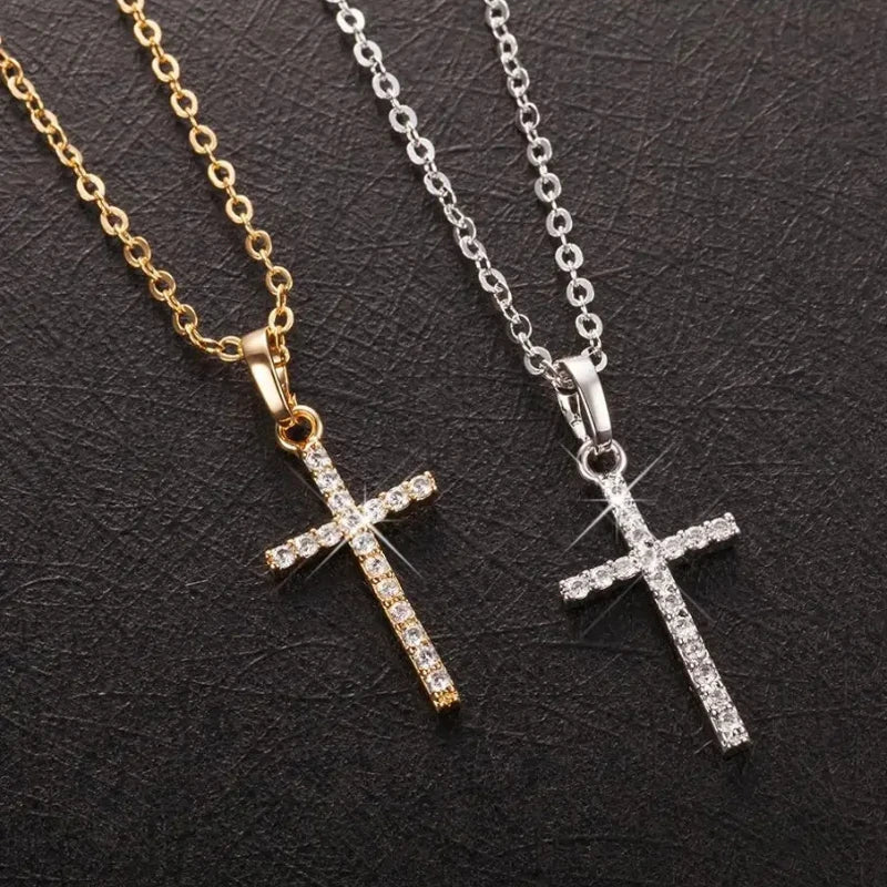 Collier Pendentif Croix Zircon - Or/Argent - Bijou Tendance Mixte