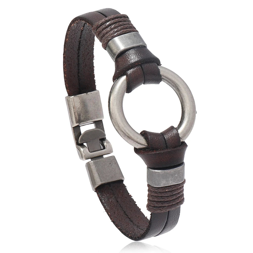 Bracelet Cuir Véritable Fait Main Unisexe - Style Hip-Hop Rock Simple