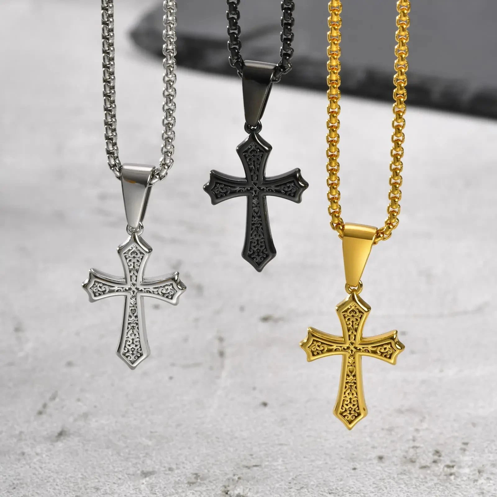 Collier Pendentif Croix Homme - Chaîne Or Argent Noir Style Vintage Punk
