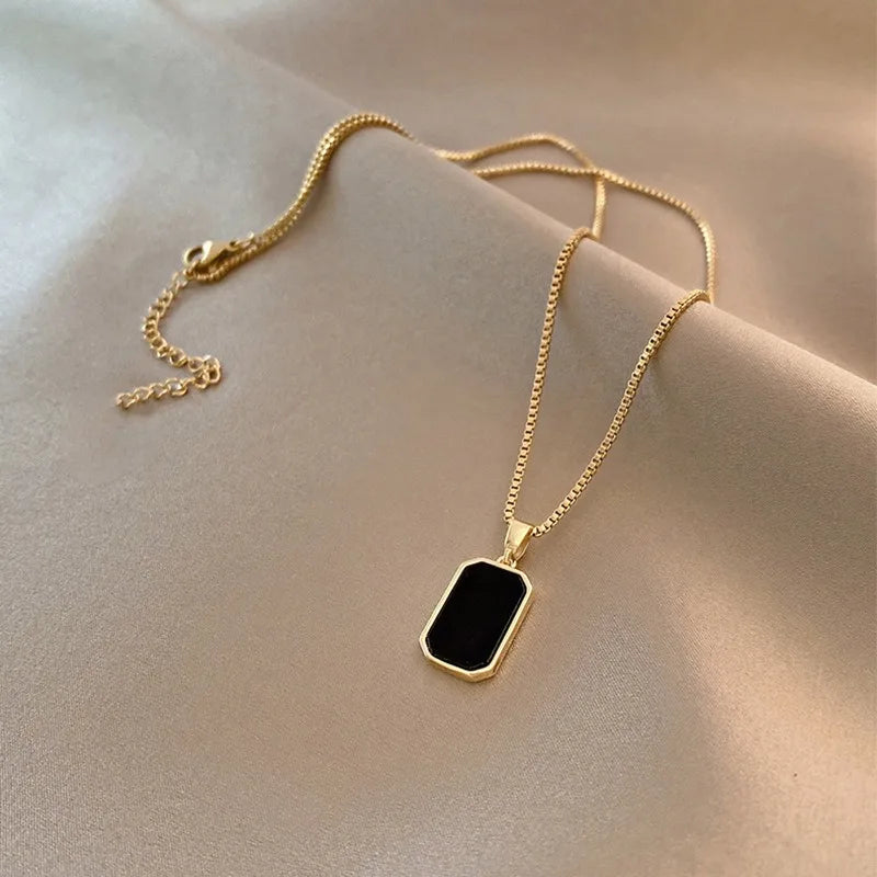 Collier Pendentif Rectangle Géométrique Mixte - Acier Inoxydable Homme