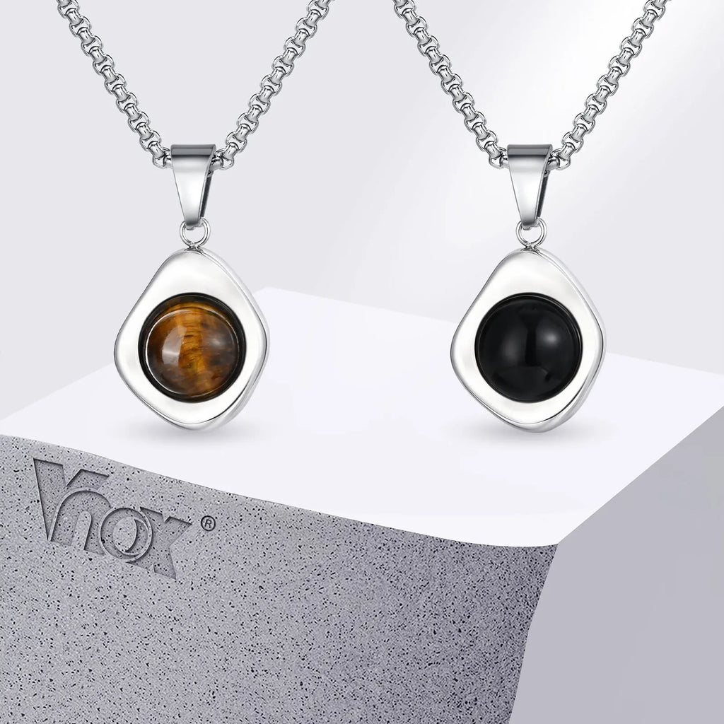 Collier Pendentif Pierre d'Œil de Tigre Homme - Acier Inoxydable Étanche Vintage