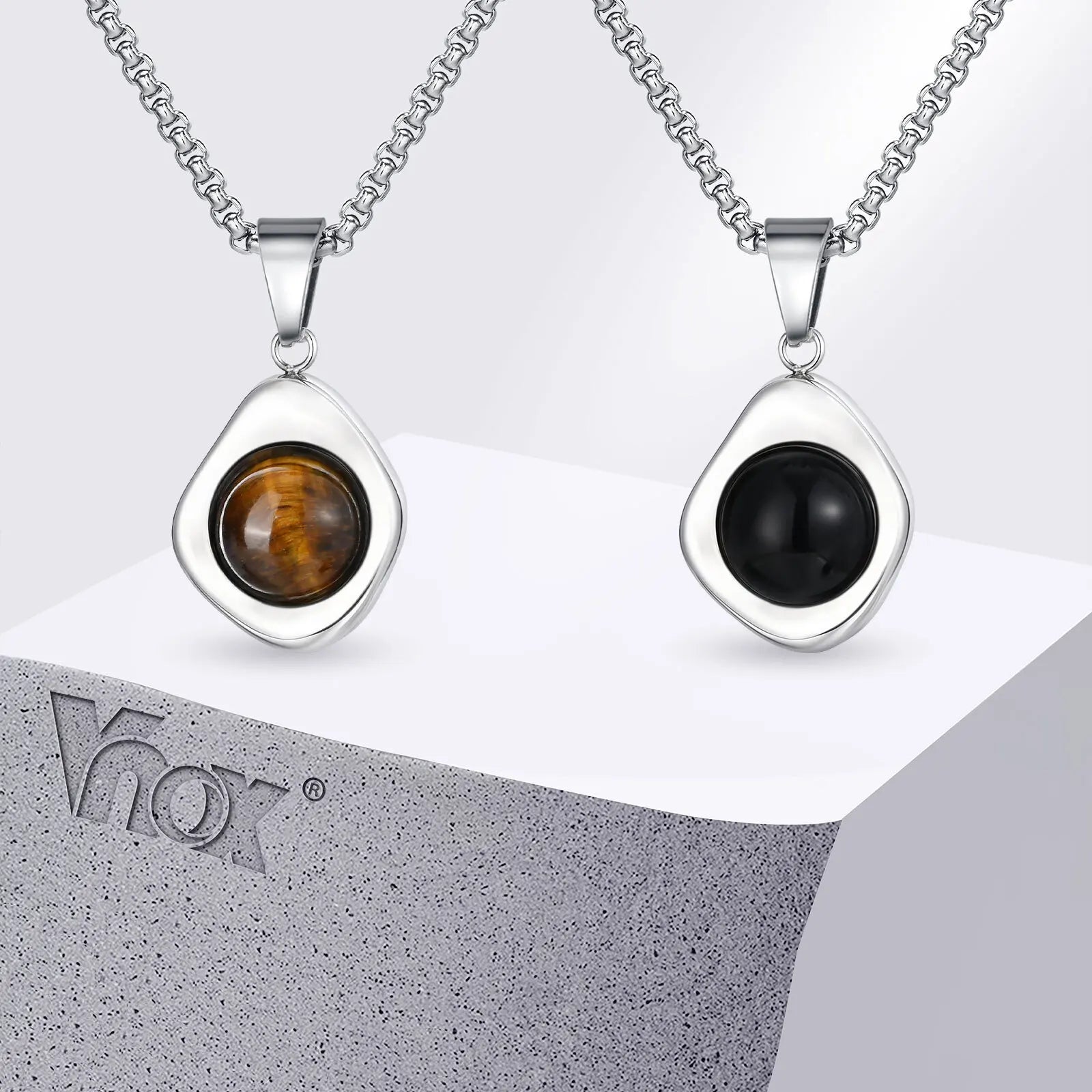 Collier Pendentif Pierre d'Œil de Tigre Homme - Acier Inoxydable Étanche Vintage