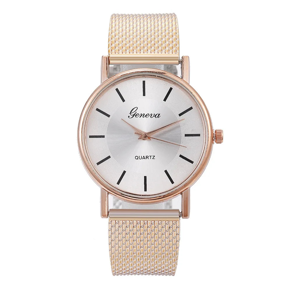 MOONBIFFY - Montre Femme Luxe Quartz - Acier Inoxydable - Cadran Doré - Casual Élégant
