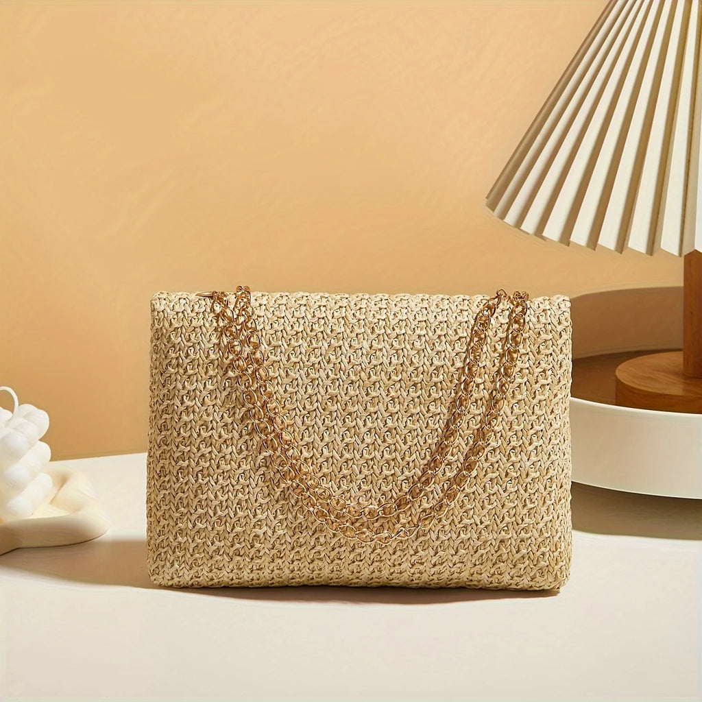 Sac à Main Femme Paille Femme Bandoulière - Sac Crossbody Fermoir Décoratif Fashion
