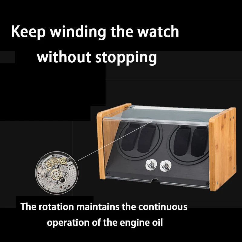 Remontoir à Montres Automatique Bois YPAY 4+0 - Silencieux - Bambou - Rotation - Luxe - Fibre Carbone