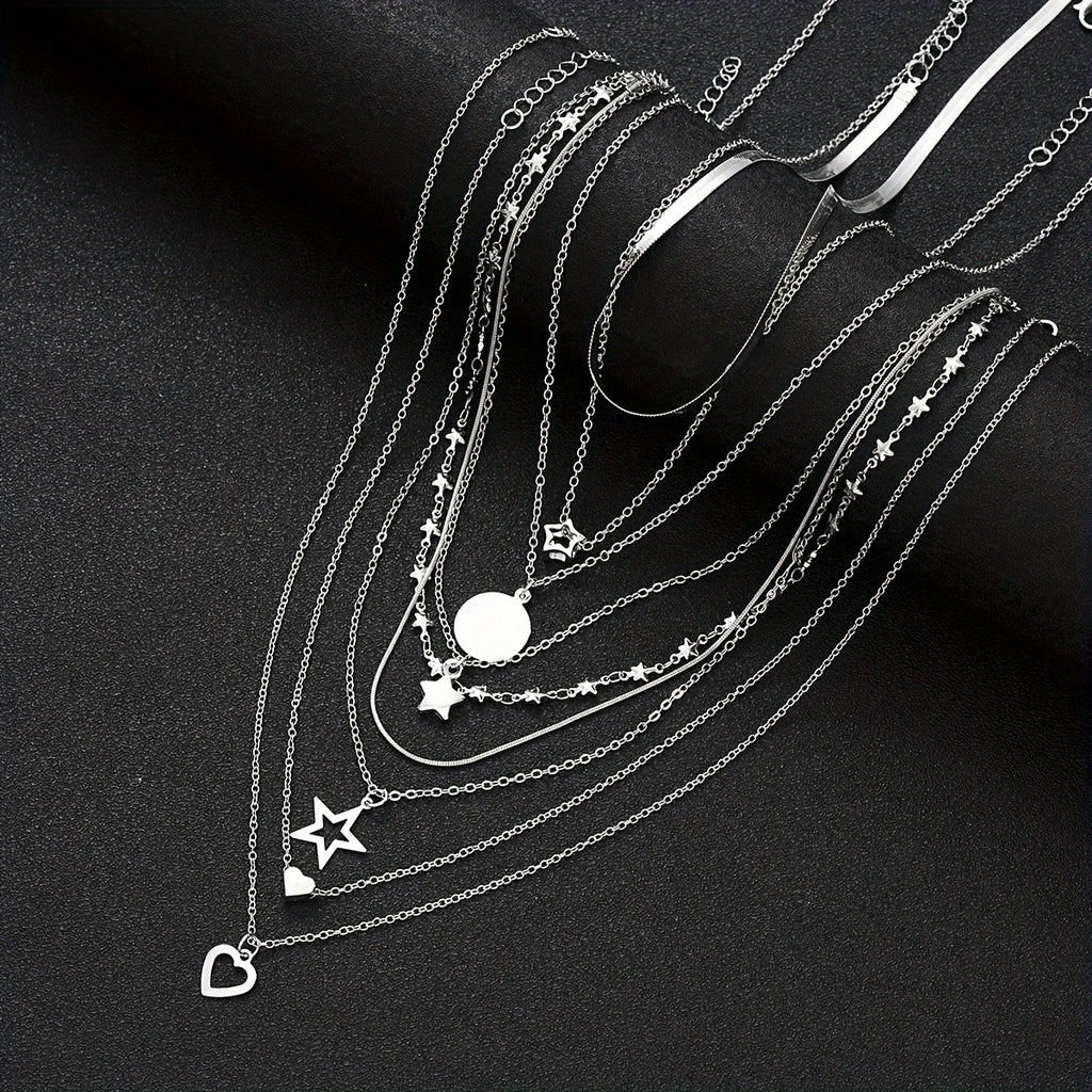 Ensemble Colliers Femme Cœur Argent Étoile - Set Bijoux Classique Cadeau