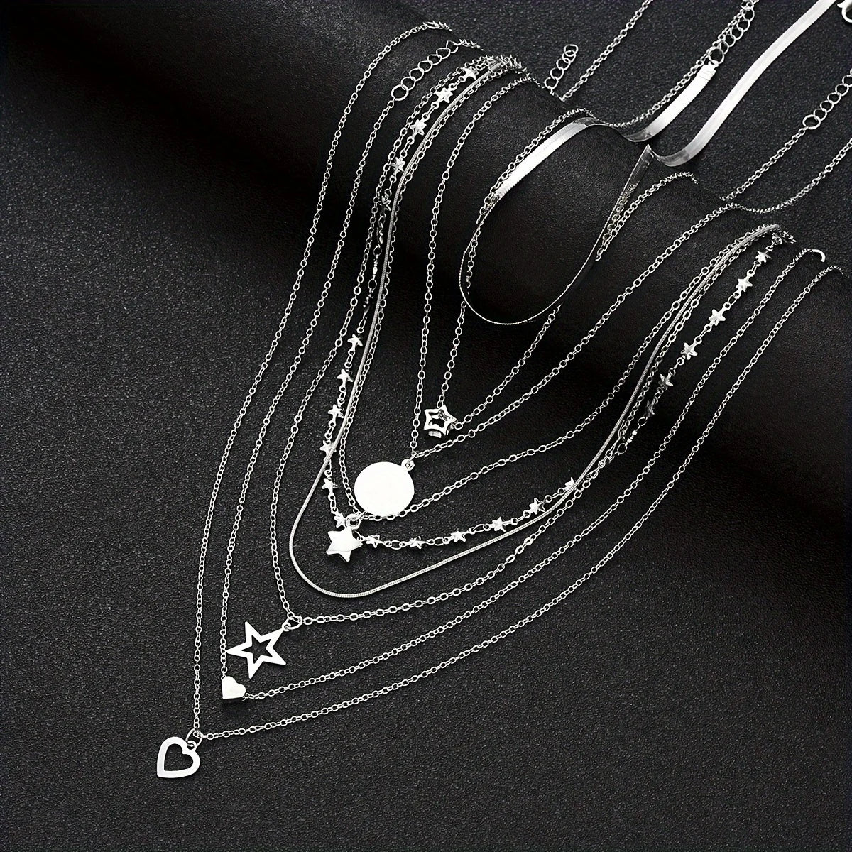 Ensemble Colliers Femme Cœur Argent Étoile - Set Bijoux Classique Cadeau