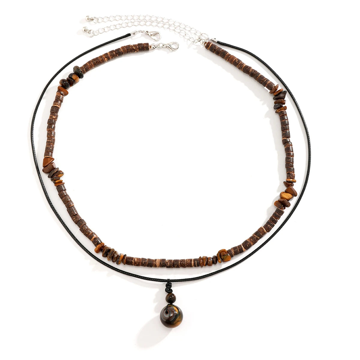 Collier Homme - Ensemble 2 Colliers Bohème Pierre Naturelle Perles Bois - Bijou Homme Vintage