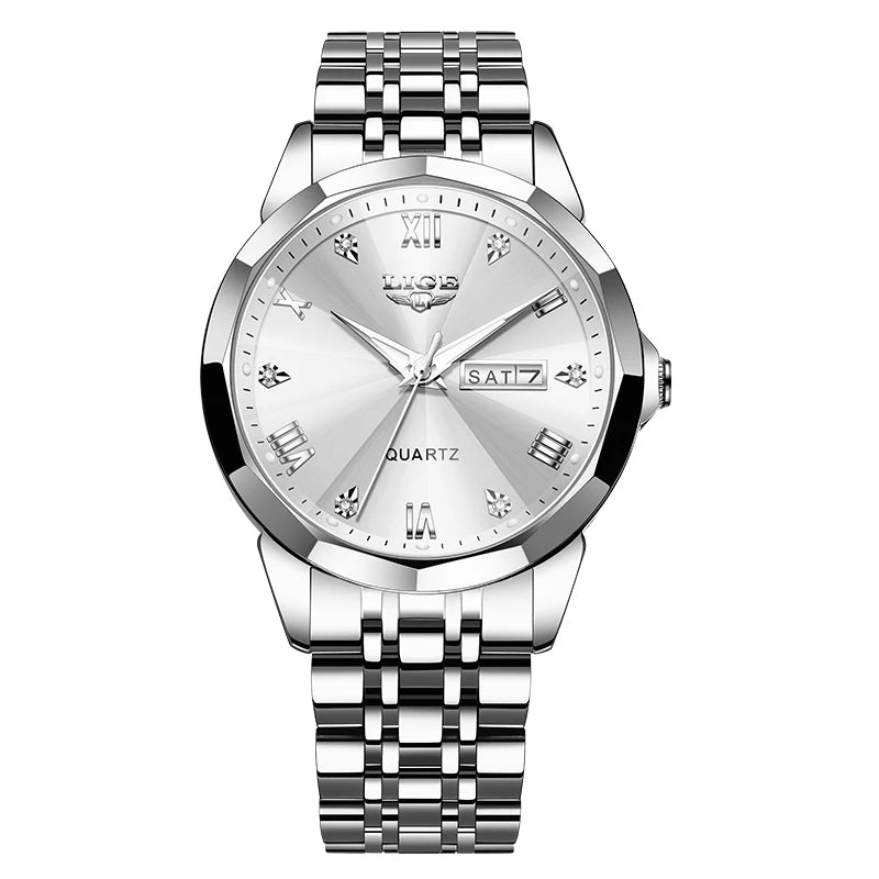 LIGE - Montre Femme Quartz Luxe - Bracelet Acier Bicolore Or/Argent - Cadran Bleu - Étanche 3 ATM