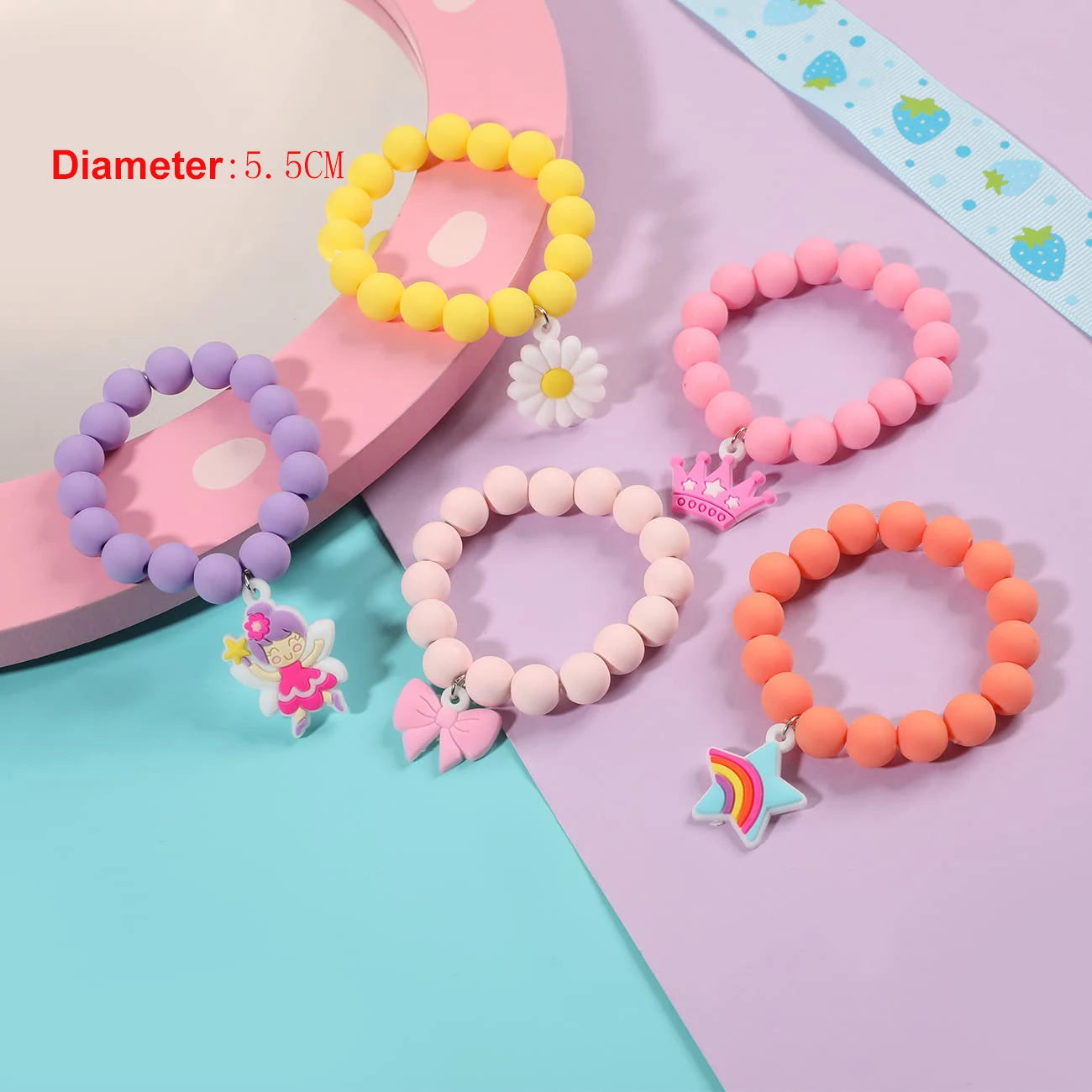 Ensemble 12 Bracelets Élastiques Perles Fille - Couronne Papillon Licorne