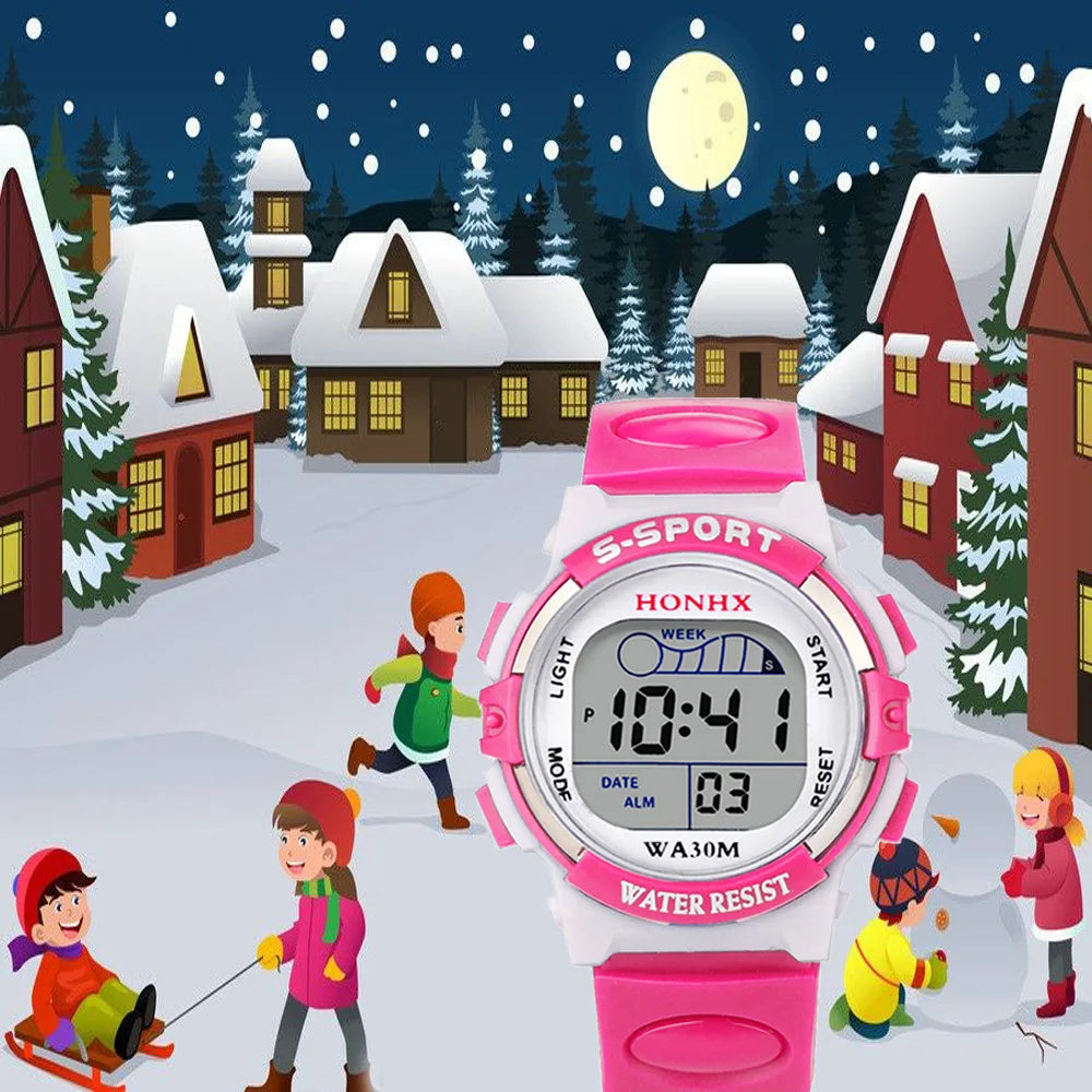MOONBIFFY - Montre Enfant Digitale LED Sport - Alarme & Date - Bracelet Caoutchouc - Verre Saphir